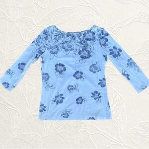 Talbots Blue Floral Tee Size S